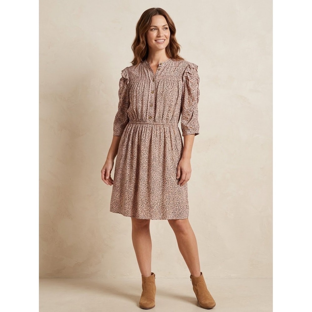 Democracy Animal Print Smocked Midi Dress Peach Black Size L B5237Q53E